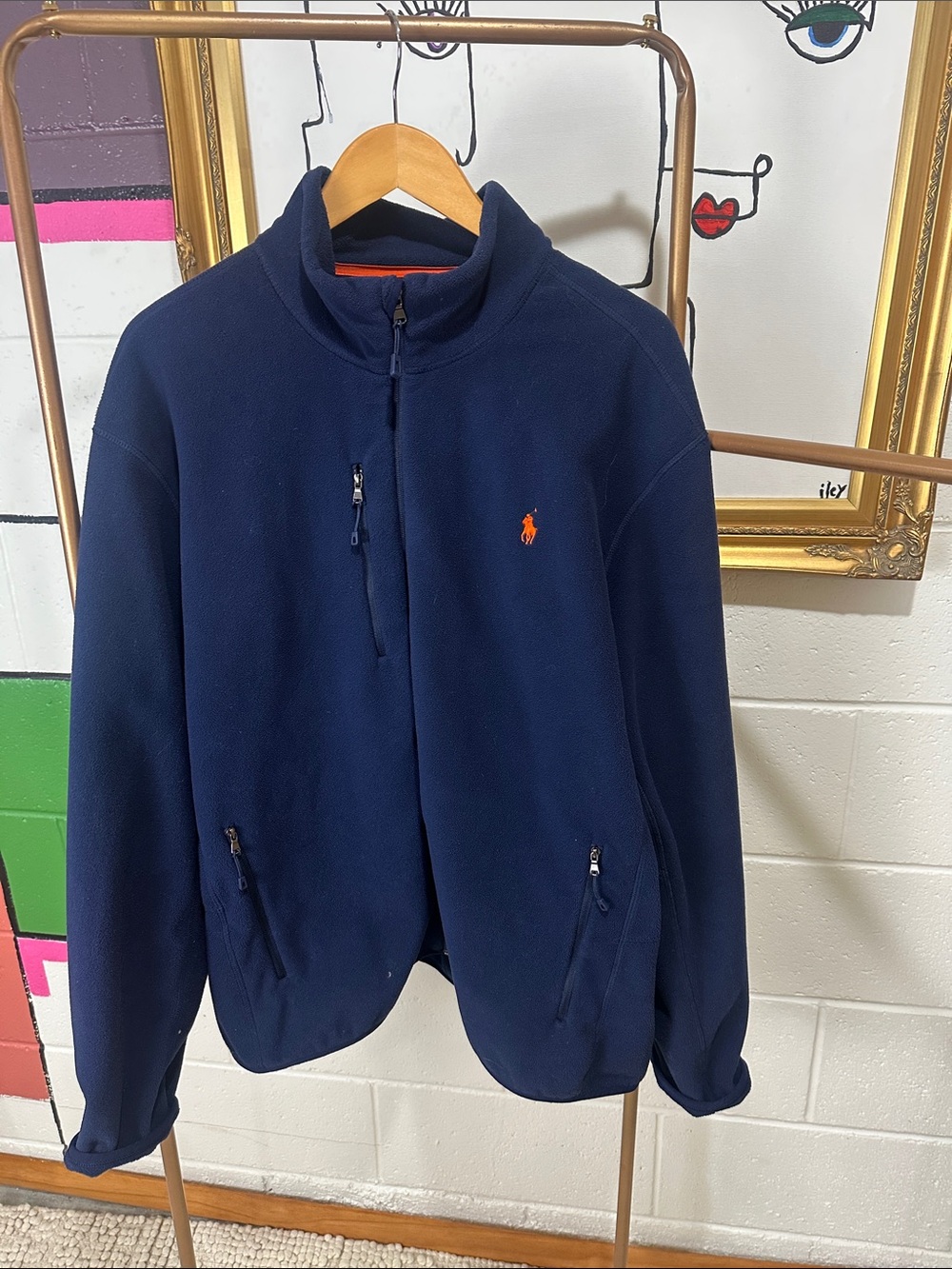 Polo by Ralph Lauren Navy Fleece Jacket with Orange Pony